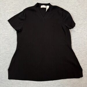 Liz Claiborne Collection Black Knit Top Women M V-Neck Short‎ Sleeve Workwear